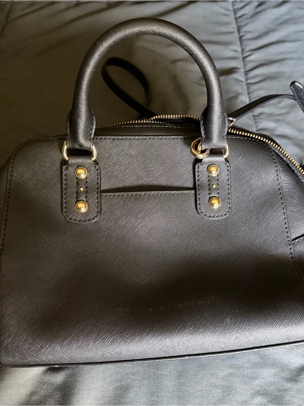 Michael Kors Black Leather Satchel with Gold Hardware